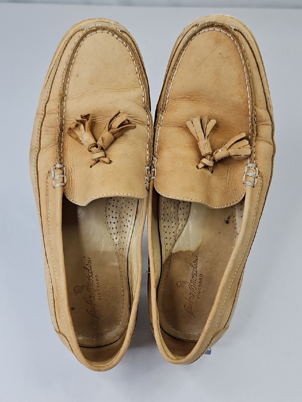 Sandro Moscoloni Beige Leather Tassel Loafers Size 10D